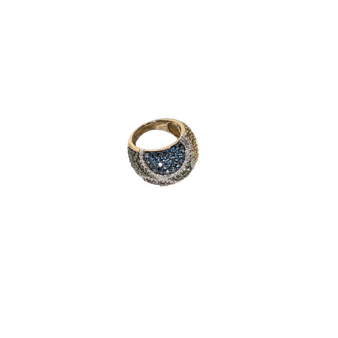 14K Yellow Gold Color Enhanced Pave Diamond Ring